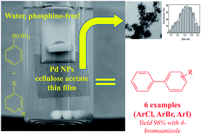 Graphical abstract: Palladium nanoparticles supported in a polymeric membrane: an efficient phosphine-free “green” catalyst for Suzuki–Miyaura reactions in water