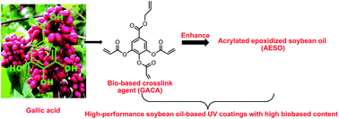 Graphical abstract: Bio-based tetrafunctional crosslink agent from gallic acid and its enhanced soybean oil-based UV-cured coatings with high performance