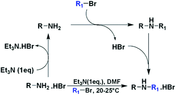 Graphical abstract: Selective N-alkylation of primary amines with R–NH2·HBr and alkyl bromides using a competitive deprotonation/protonation strategy