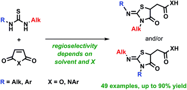 Graphical abstract: Synthesis of thiazolidines via regioselective addition of unsymmetric thioureas to maleic acid derivatives