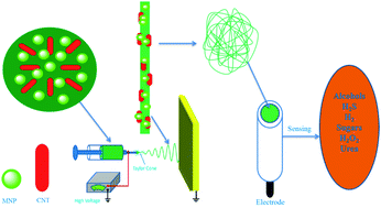 Graphical abstract: Electrospinning: a facile technique for fabricating polymeric nanofibers doped with carbon nanotubes and metallic nanoparticles for sensor applications