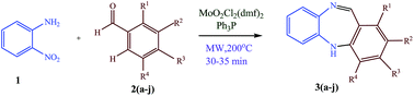 Graphical abstract: MoO2Cl2(DMF)2 catalyzed microwave assisted reductive cyclisation of nitroaromatics into dibenzodiazepines