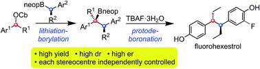Graphical abstract: Enantioselective installation of adjacent tertiary benzylic stereocentres using lithiation–borylation–protodeboronation methodology. Application to the synthesis of bifluranol and fluorohexestrol