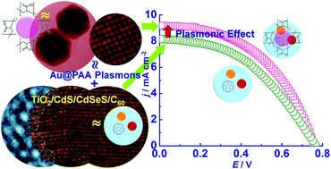 Graphical abstract: Au@poly(acrylic acid) plasmons and C60 improve the light harvesting capability of a TiO2/CdS/CdSeS photoanode