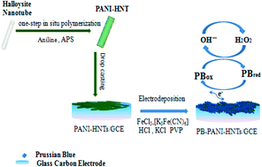 Graphical abstract: Electrodeposition of Prussian blue nanoparticles on polyaniline coated halloysite nanotubes for nonenzymatic hydrogen peroxide sensing