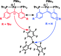 Graphical abstract: Frustrated Lewis pair-like reactions of nucleophilic palladium carbenes with B(C6F5)3