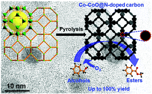 Graphical abstract: Conversion of a metal–organic framework to N-doped porous carbon incorporating Co and CoO nanoparticles: direct oxidation of alcohols to esters