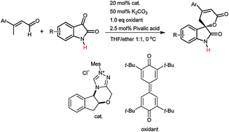 Graphical abstract: Cooperative catalysis of N-heterocyclic carbene and Brønsted acid for a highly enantioselective route to unprotected spiro-indoline-pyrans
