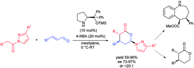 Graphical abstract: Organocatalytic enantio- and diastereoselective synthesis of highly substituted δ-lactones via a Michael-cyclization cascade