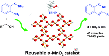 Graphical abstract: The cascade synthesis of quinazolinones and quinazolines using an α-MnO2 catalyst and tert-butyl hydroperoxide (TBHP) as an oxidant