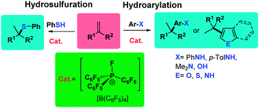 Graphical abstract: Electrophilic phosphonium cations catalyze hydroarylation and hydrothiolation of olefins