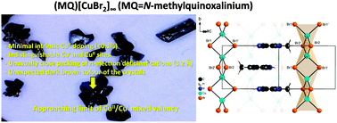 Graphical abstract: Approaching the limit of CuII/CuI mixed valency in a CuIBr2–N-methylquinoxalinium hybrid compound
