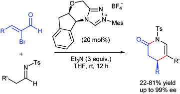 Graphical abstract: N-Heterocyclic carbene-catalyzed [3+3] cyclocondensation of bromoenals with aldimines: highly enantioselective synthesis of dihydropyridinones