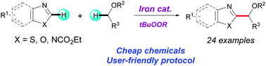 Graphical abstract: Iron-catalyzed direct α-arylation of ethers with azoles