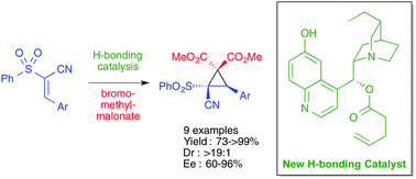 Graphical abstract: Asymmetric cyclopropanation of conjugated cyanosulfones using a novel cupreine organocatalyst: rapid access to δ3-amino acids