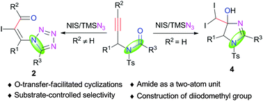 Graphical abstract: O-Transfer-facilitated cyclizations of propargylamides with TMSN3: selective synthesis of tetrazoles and dihydroimidazoles