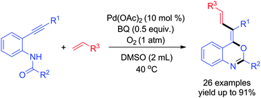 Graphical abstract: Palladium-catalyzed highly regioselective 6-exo-dig cyclization and alkenylation of ortho-ethynylanilides: the synthesis of polyene-substituted benzo[d][1,3]oxazines