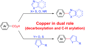 Graphical abstract: Copper mediated decarboxylative direct C–H arylation of heteroarenes with benzoic acids