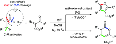 Graphical abstract: Rhodium-catalyzed tunable oxidative cyclization toward the selective synthesis of α-pyrones and furans