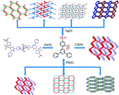 Graphical abstract: Syntheses, structures, and properties of nine d10 or p-block coordination polymers based on a ligand containing both terpyridyl and sulfo groups
