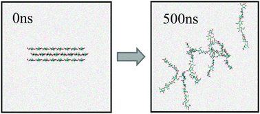 Graphical abstract: Dissolving process of a cellulose bunch in ionic liquids: a molecular dynamics study