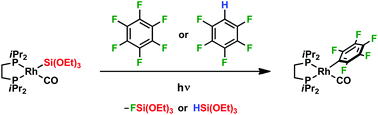 Graphical abstract: Synthesis and structure of rhodium(i) silyl carbonyl complexes: photochemical C–F and C–H bond activation of fluorinated aromatic compounds