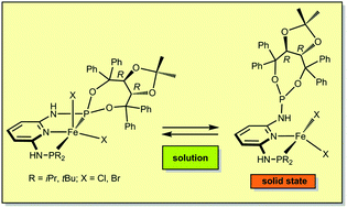 Graphical abstract: Synthesis and reactivity of TADDOL-based chiral Fe(ii) PNP pincer complexes-solution equilibria between κ2P,N- and κ3P,N,P-bound PNP pincer ligands