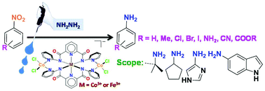 Graphical abstract: Trinuclear {Co2+–M3+–Co2+} complexes catalyze reduction of nitro compounds