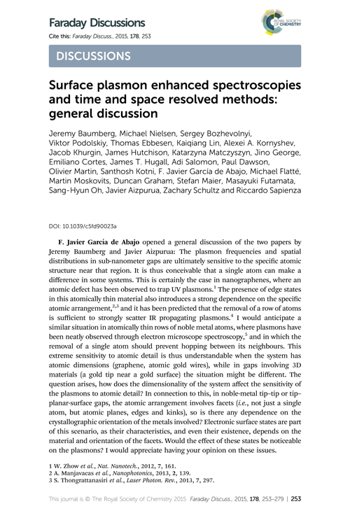 Surface plasmon enhanced spectroscopies and time and space resolved methods: general discussion