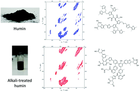 Graphical abstract: Structural characterization of 13C-enriched humins and alkali-treated 13C humins by 2D solid-state NMR
