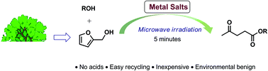 Graphical abstract: Microwave-assisted alcoholysis of furfural alcohol into alkyl levulinates catalyzed by metal salts