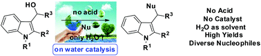Graphical abstract: Catalyst-free dehydrative SN1-type reaction of indolyl alcohols with diverse nucleophiles “on water”