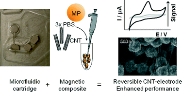 Graphical abstract: Reversible nanostructuration of microfluidic electrode devices by CNT magnetic co-entrapment