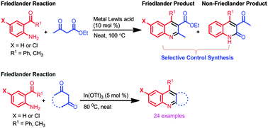 Graphical abstract: Friedländer annulation: scope and limitations of metal salt Lewis acid catalysts in selectivity control for the synthesis of functionalised quinolines