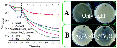 Graphical abstract: Core–shell magnetic Ag/AgCl@Fe2O3 photocatalysts with enhanced photoactivity for eliminating bisphenol A and microbial contamination