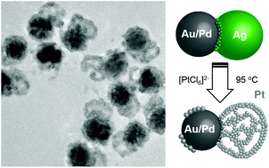 Graphical abstract: Heterostructured Au/Pd–M (M = Au, Pd, Pt) nanoparticles with compartmentalized composition, morphology, and electrocatalytic activity