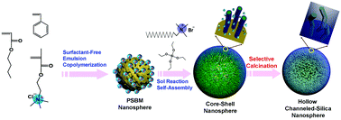 Graphical abstract: Well-defined hollow nanochanneled-silica nanospheres prepared with the aid of sacrificial copolymer nanospheres and surfactant nanocylinders