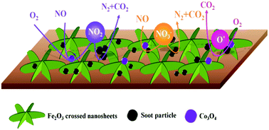Graphical abstract: Crossed ferric oxide nanosheets supported cobalt oxide on 3-dimensional macroporous Ni foam substrate used for diesel soot elimination under self-capture contact mode