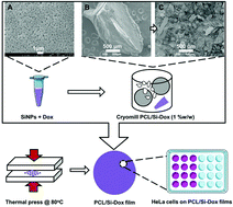 Graphical abstract: Cryomilling for the fabrication of doxorubicin-containing silica-nanoparticle/polycaprolactone nanocomposite films