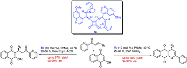 Graphical abstract: Highly enantioselective synthesis of naphthoquinones and pyranonaphthoquinones catalyzed by bifunctional chiral bis-squaramides
