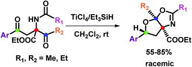 Graphical abstract: Ti(iv)-catalyzed cascade synthesis of tetrahydrofuro[3,2-d]oxazole from arene-1,4-diones