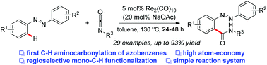 Graphical abstract: Rhenium-catalyzed C–H aminocarbonylation of azobenzenes with isocyanates