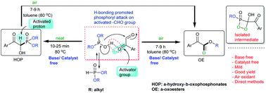 Graphical abstract: 2-Oxo promoted hydrophosphonylation & aerobic intramolecular nucleophilic displacement reaction