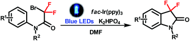 Graphical abstract: Visible-light photoredox intramolecular difluoroacetamidation: facile synthesis of 3,3-difluoro-2-oxindoles from bromodifluoroacetamides