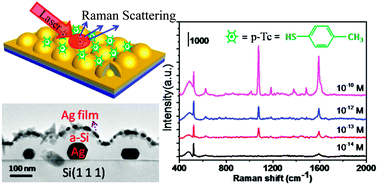 Graphical abstract: Bottom-up growth of Ag/a-Si@Ag arrays on silicon as a surface-enhanced Raman scattering substrate with high sensitivity and large-area uniformity