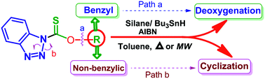 Graphical abstract: An unprecedented deoxygenation protocol of benzylic alcohols using bis(1-benzotriazolyl)methanethione