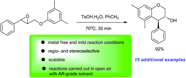 Graphical abstract: Brønsted acid-catalysed intramolecular ring opening of 2-(aryloxymethyl)-3-aryloxiranes leading to trans-4-arylchroman-3-ols: scope and limitations
