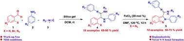Graphical abstract: Silica gel promoted environment-friendly synthesis of α-amino amidines and regioselective transformation of α-amino amidines into amidino substituted indazoles