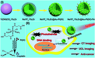 Graphical abstract: Mesoporous NaYF4:Yb,Er@Au–Pt(iv)-FA nanospheres for dual-modal imaging and synergistic photothermal/chemo-anti-cancer therapy
