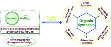 Graphical abstract: Sulfonated polyethylene glycol (PEG-OSO3H) as a polymer supported biodegradable and recyclable catalyst in green organic synthesis: recent advances